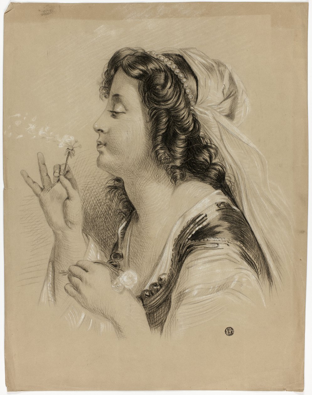 Pige, der puster i en mælkebøtte (recto); profilhoved af en pige (verso) af Unknown artist