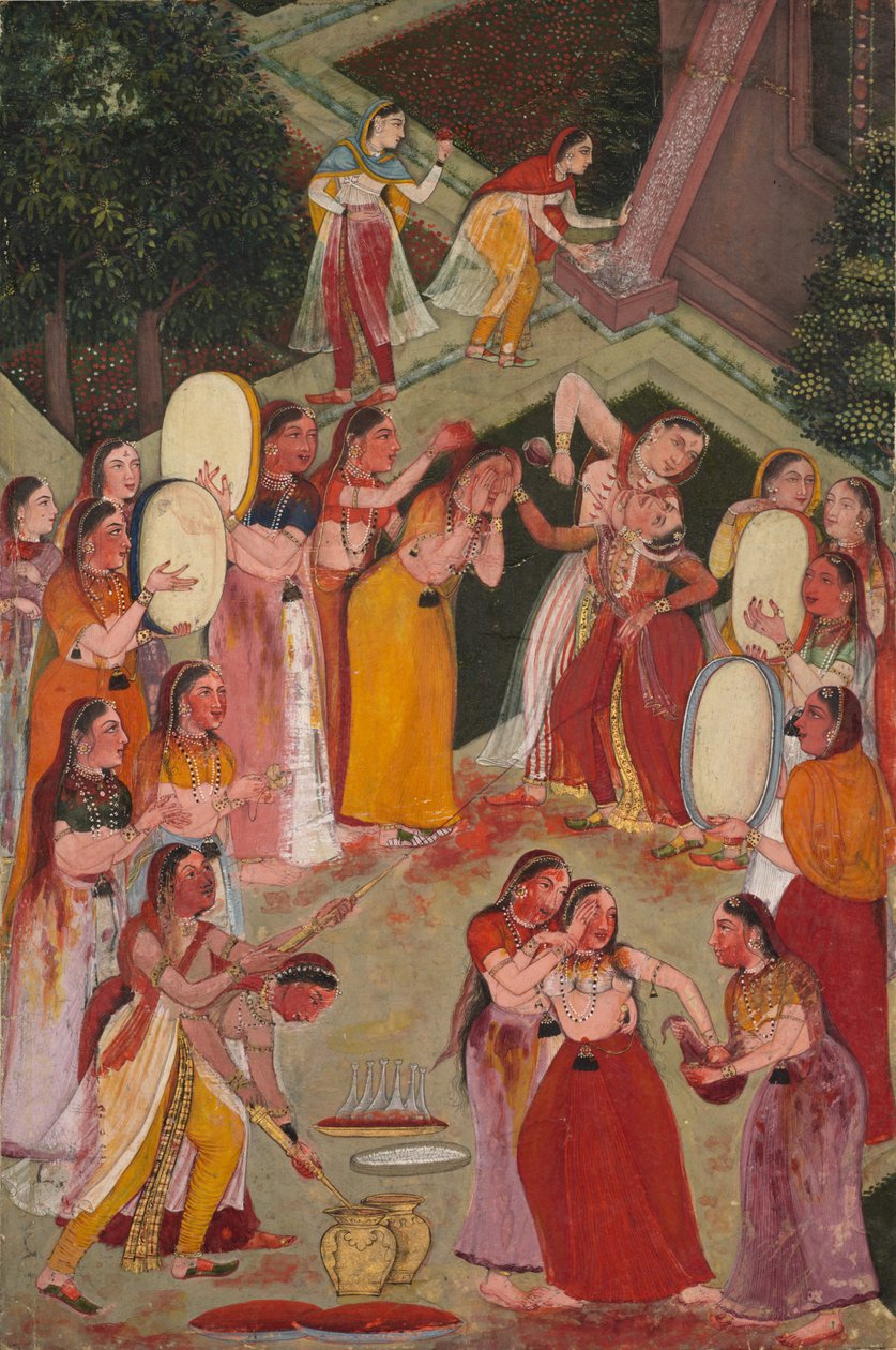 Piger sprøjter hinanden på Holi af Unknown artist