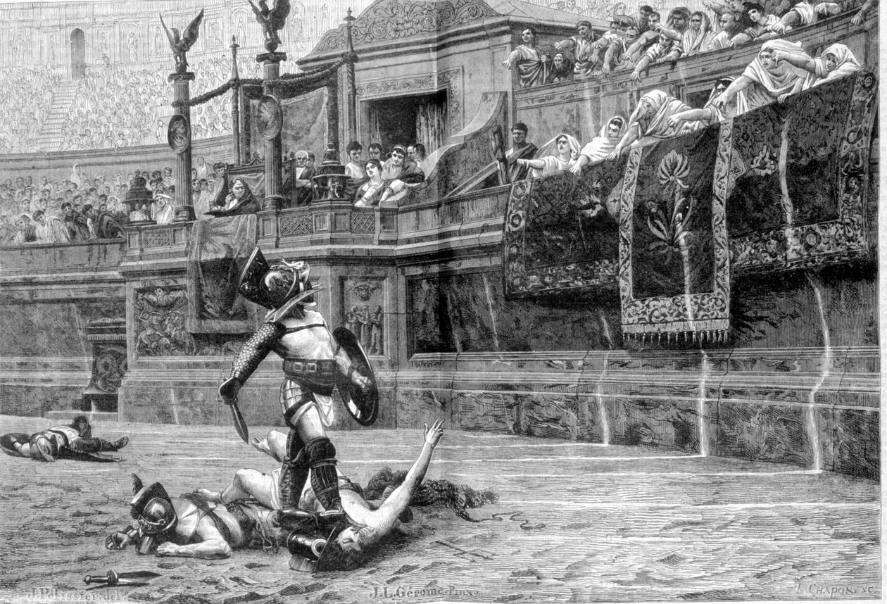 Gladiatorkamp i romertiden efter maleriet af J L Gerome af Unknown artist