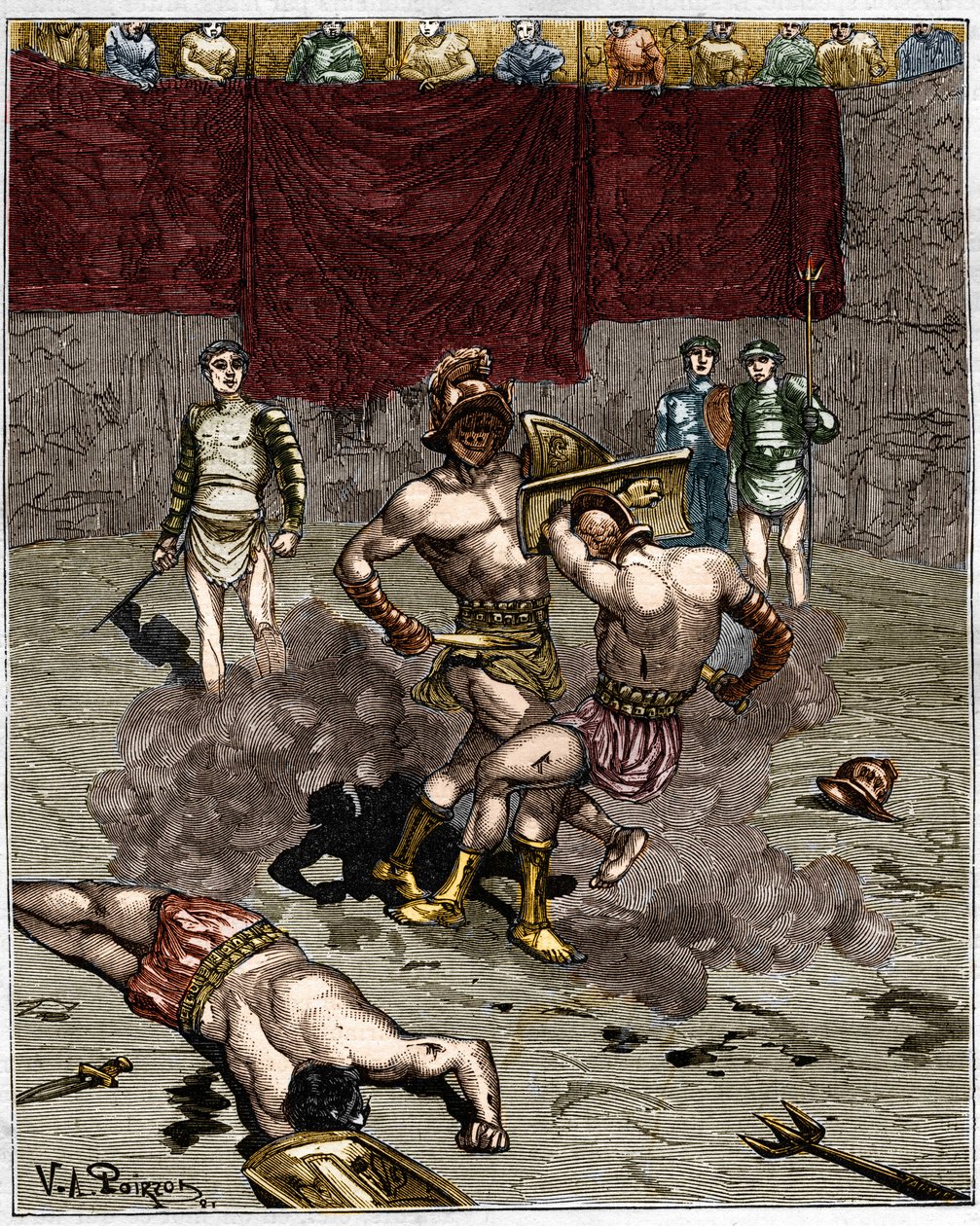 Gladiator kamp. 1800-tals gravering. af Unknown artist
