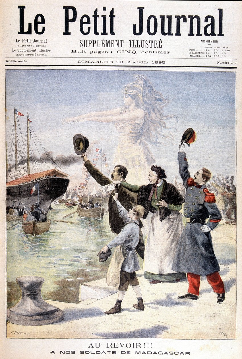 Farvel til vores soldater fra Madagaskar: afgang af den franske ekspedition til Madagaskar - i "" Le Petité Journal"" af 28/04/1895 af Unknown artist