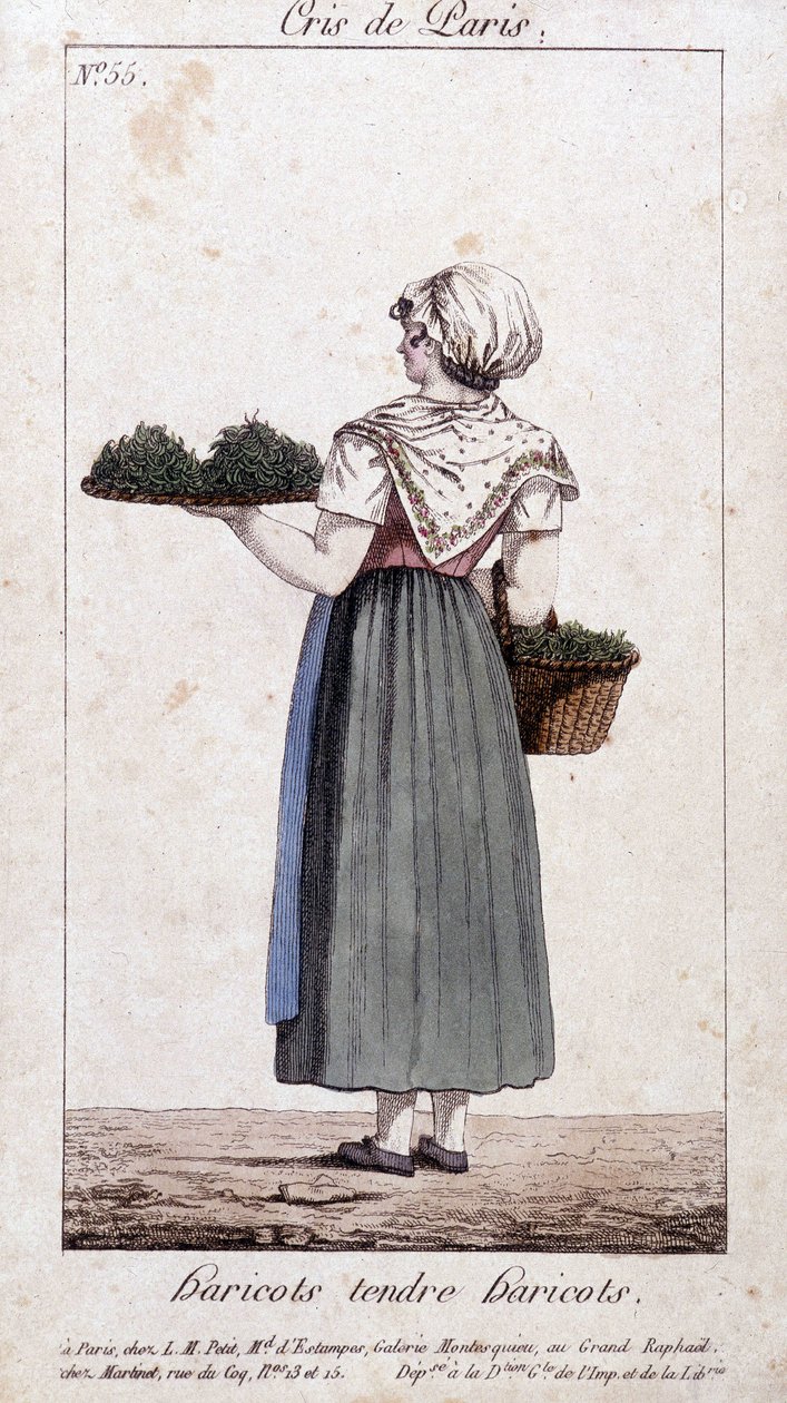 Grønbønnehandler - i “” Cris de Paris””, deb. 19. århundrede af Unknown artist