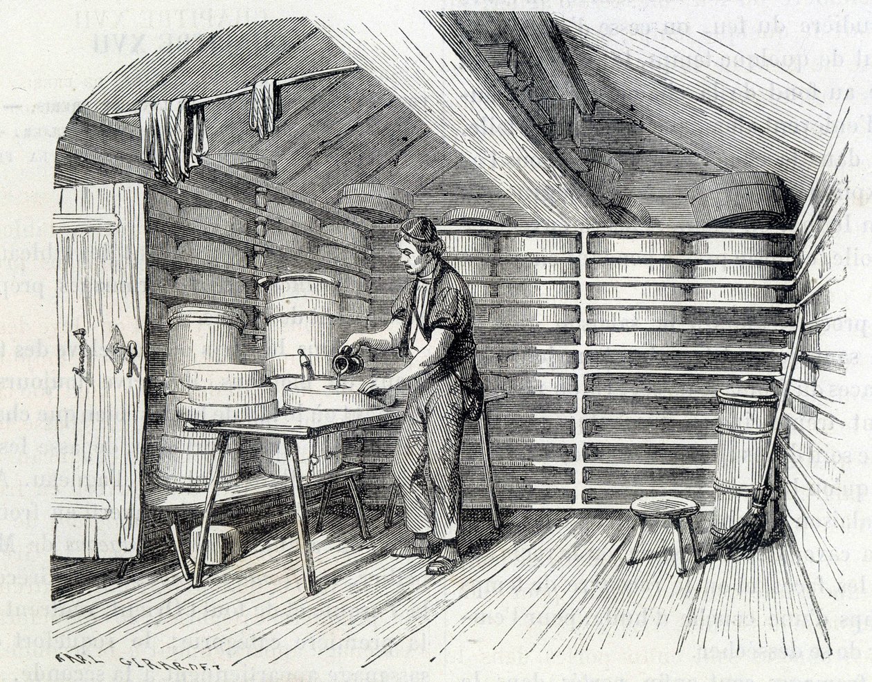 Gruyère ostebutik i en schweizisk hytte (vasker skorpen) - i "" Industriens vidundere"" af Louis Figuier af Unknown artist
