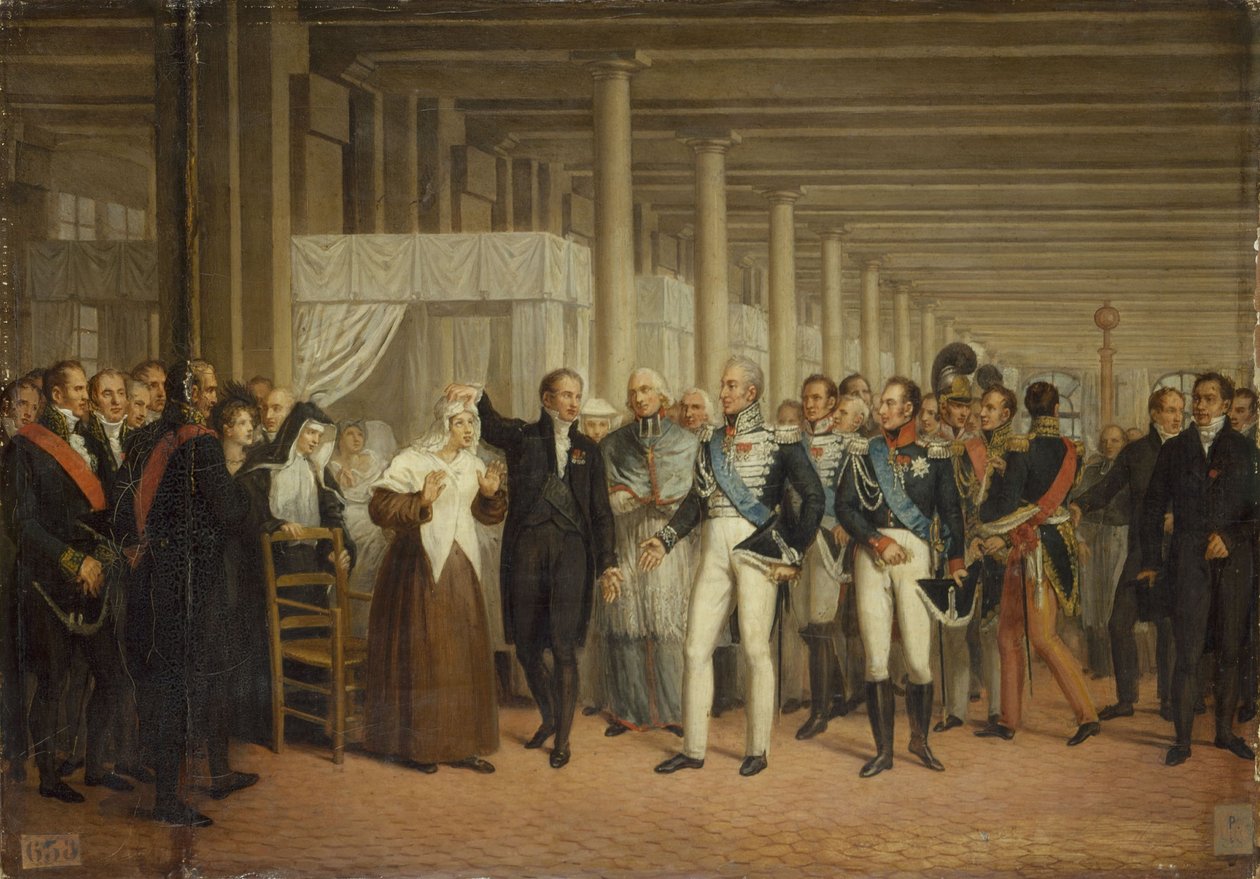 Guillaume Dupuytren (1777-1835), på Hôtel-Dieu, præsenterer Charles X for en øjenoperation, ca. 1825 (olie på lærred) af Unknown artist