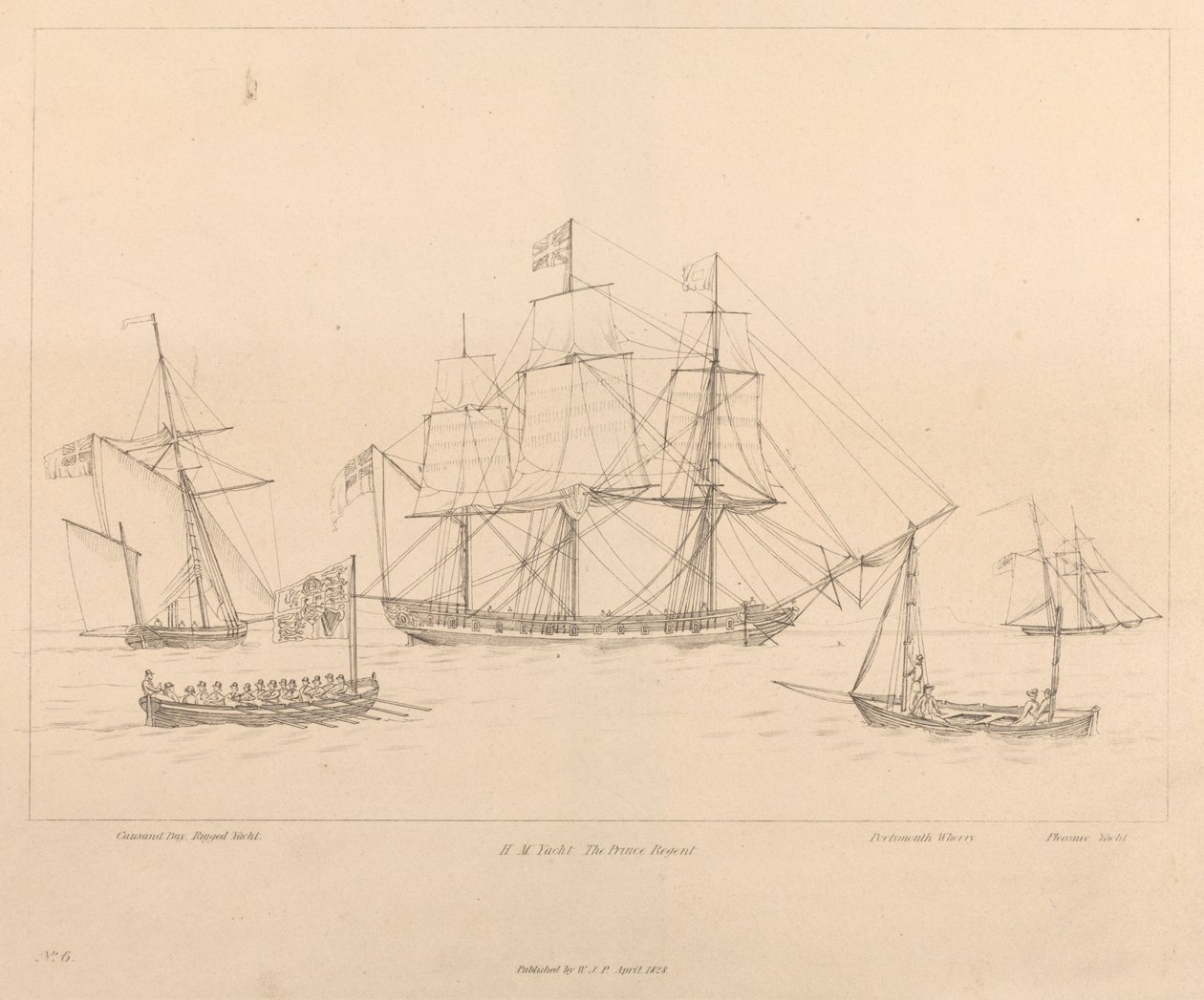 HM Yacht The Prince Regent og hendes skibsbåd af Unknown artist