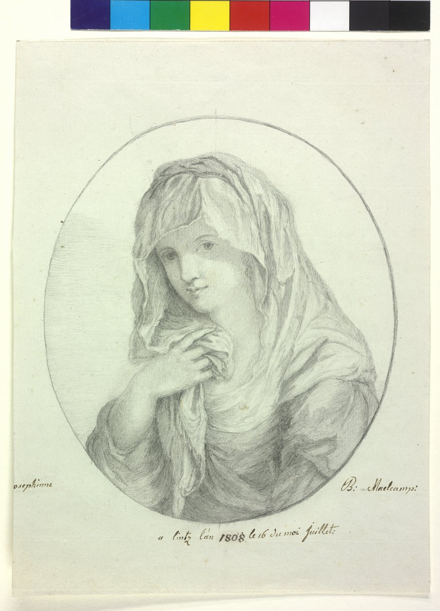 Halv længde af en ung kvinde med lagen om hovedet Dame med slør vestalinde af Unknown artist
