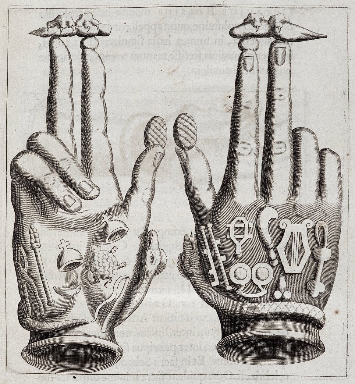 Hænder i "Mensae Isiaca" (tale af Gudernes Store Moder, hendes segl, hendes juveler og amuletter og nogle af hendes figurer) af Unknown artist