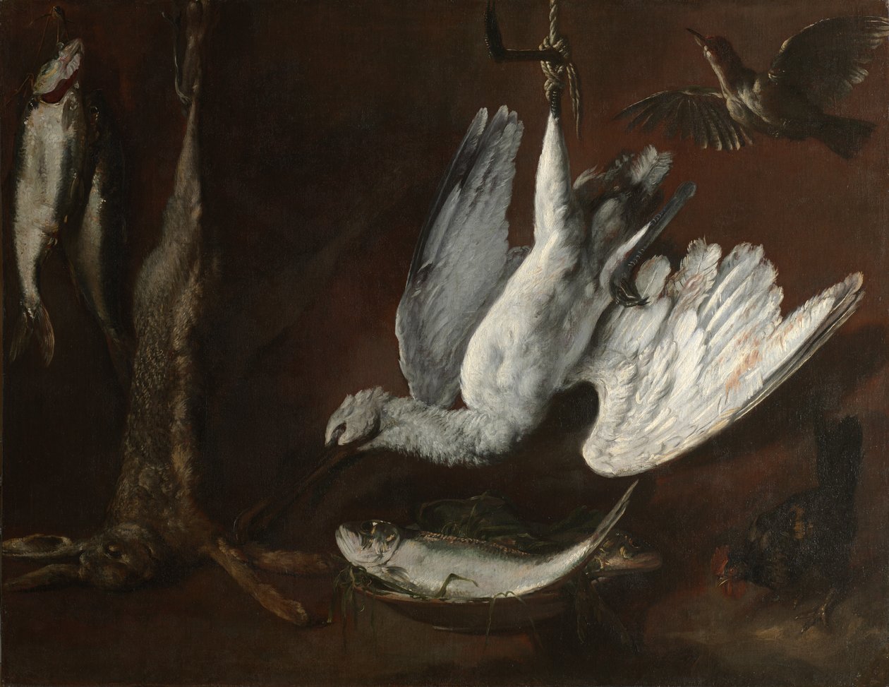 Hare, skestork og fisk af Unknown artist