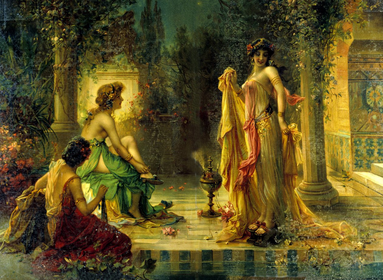 Harem scene. 1800-tallets kromolitografi. af Unknown artist
