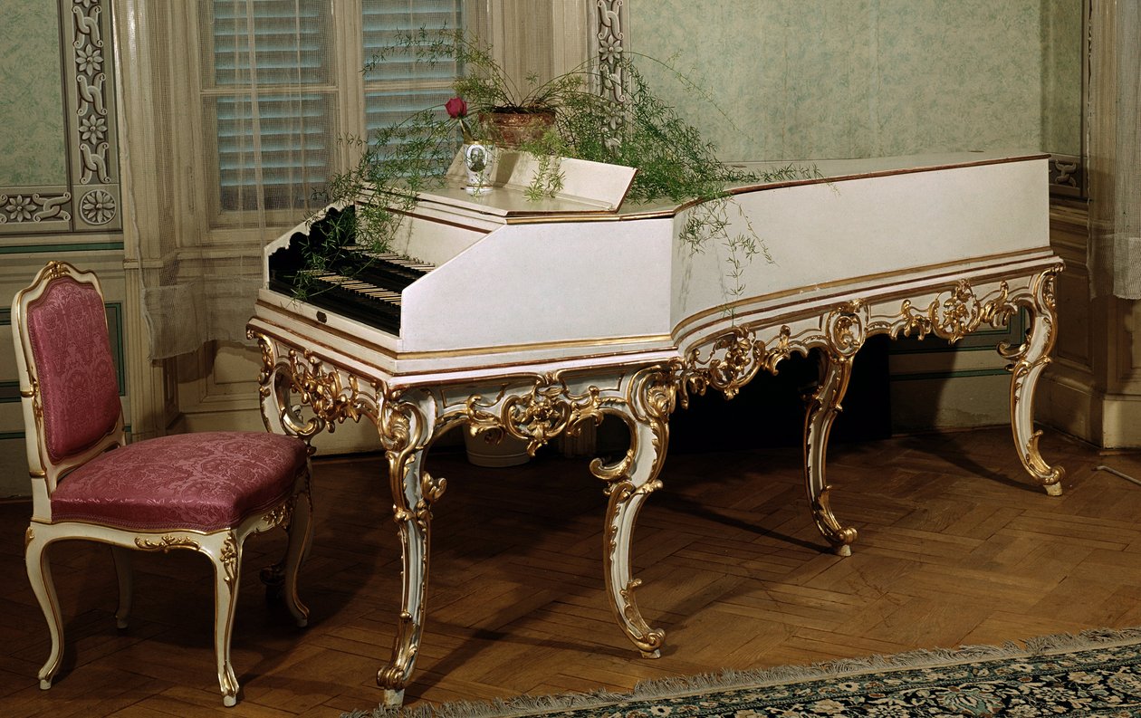 Cembalo af den østrigske komponist Wolfgang Amadeus Mozart (1756-1791) (cembalo af den østrigske komponist Mozart) Prag fra det 18. århundrede, Mozarts museum af Unknown artist
