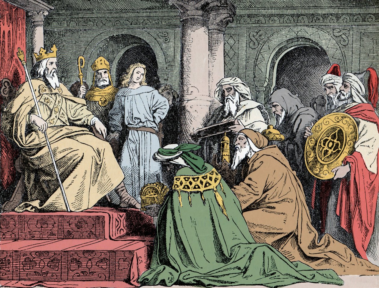 Harun al Rachids gaver - Ambassadørerne for den abbasidiske kalif Harun al Rachid (763-809) tilbød deres gaver til Karl den Store (742-814), ca. af Unknown artist