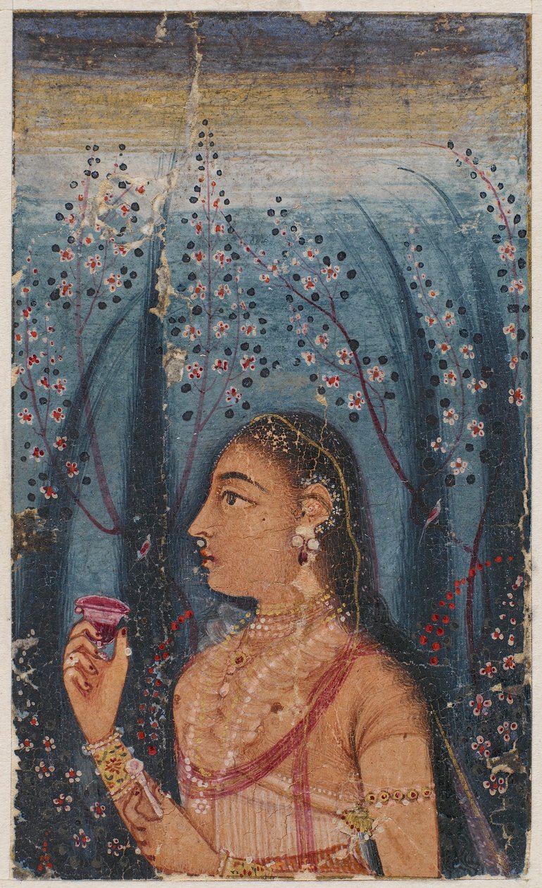 Hovedet af en ung kvinde, blandt blomstrende stængler af Unknown artist