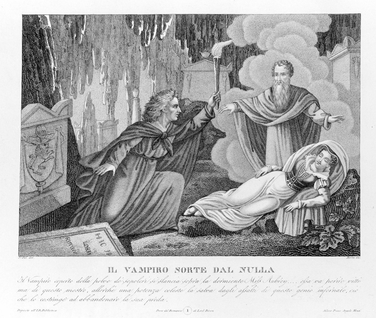 Himmelsk hævn - ifølge den nye "" The Vampire"" først tilskrevet Lord Byron (1788-1824), engelsk digter. derefter til sin sekretær Polidori. 1816. af Unknown artist