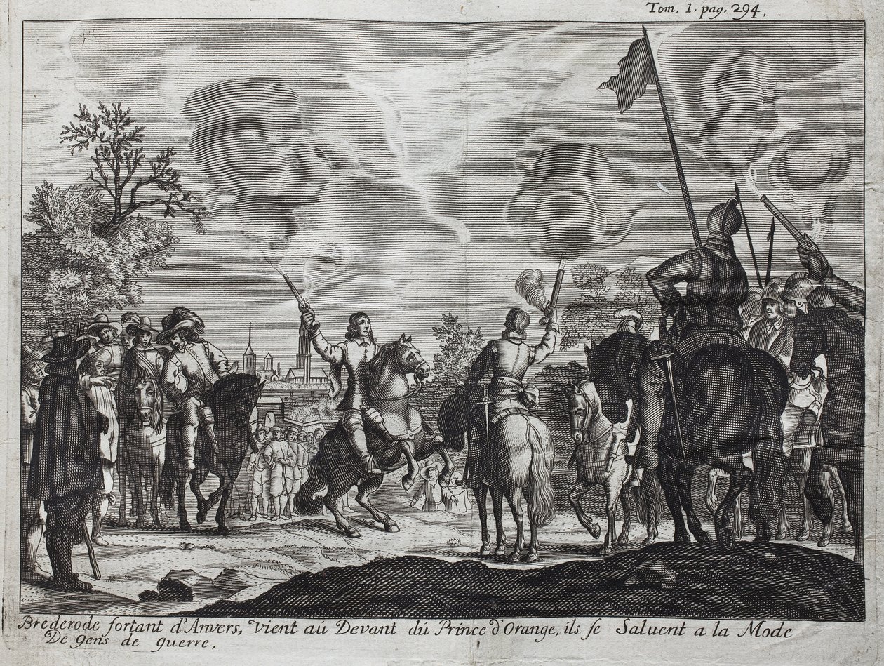 Henri, greve af Brederode (Hendrik Graaf van Brederode) (1531-1568), forlader Antwerpen (Holland, Holland), kommer til fronten af Vilhelm I af Orange-Nassau (Orange Nassau), Prins af Orange (eller Guillaume Taciturn) af Unknown artist