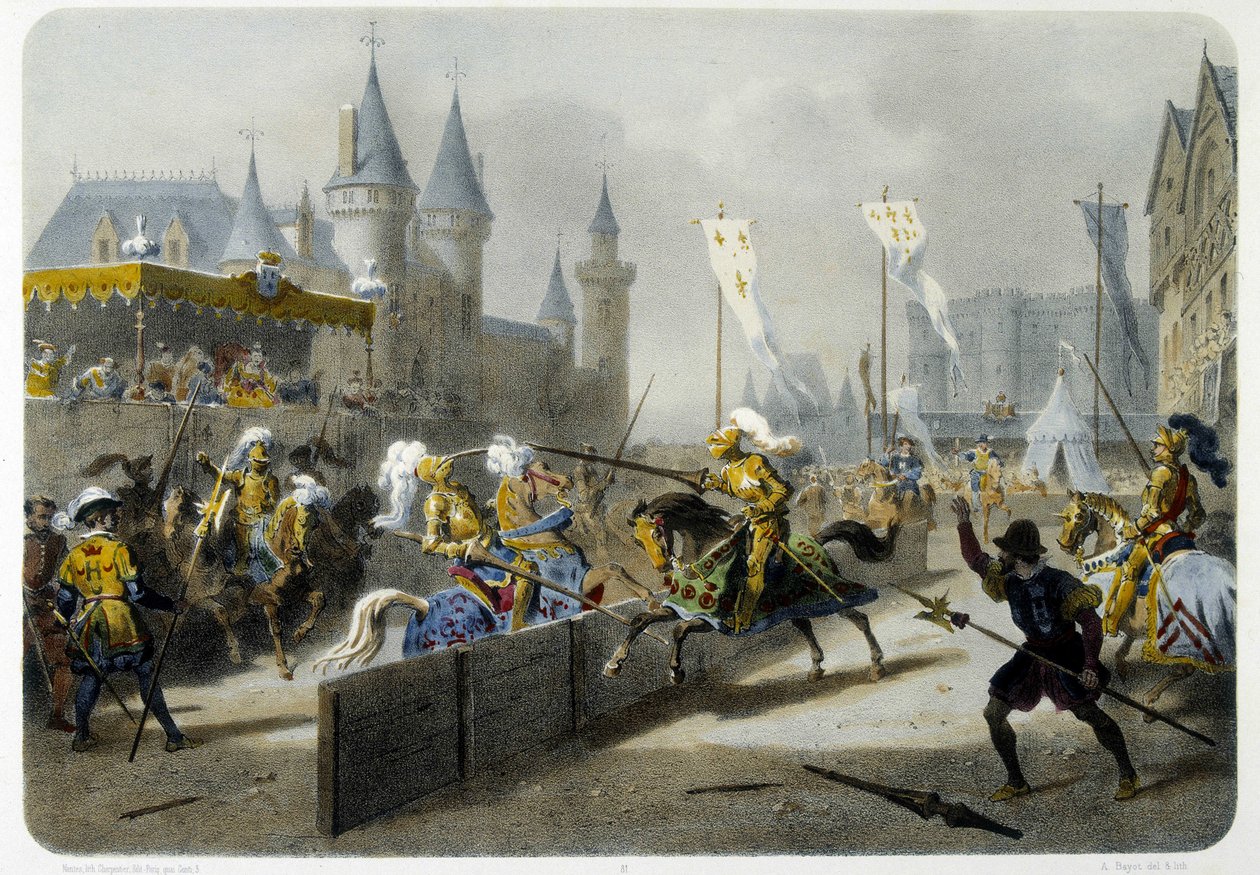 Henri II (1519 - 1559) døde i turneringen den 27. juni 1559 - litografi af Unknown artist