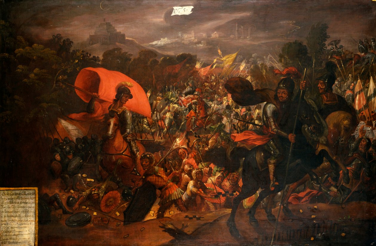 Hernan Cortes flygter fra den aztekiske hovedstad af Unknown artist