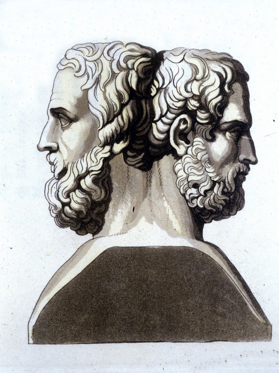Herodot (484 f.Kr. - 425 f.Kr.), græsk historiker og Thucicid (ca. 465 e.Kr. 395 f.Kr.), græsk historiker. af Unknown artist