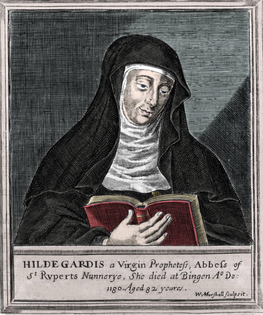 Hildegard af Bingen - Repræsentation af den hellige Hildegarde (Hildegard) (1098-1179) af Bingen”” Indgravering af det 19. århundrede af Unknown artist