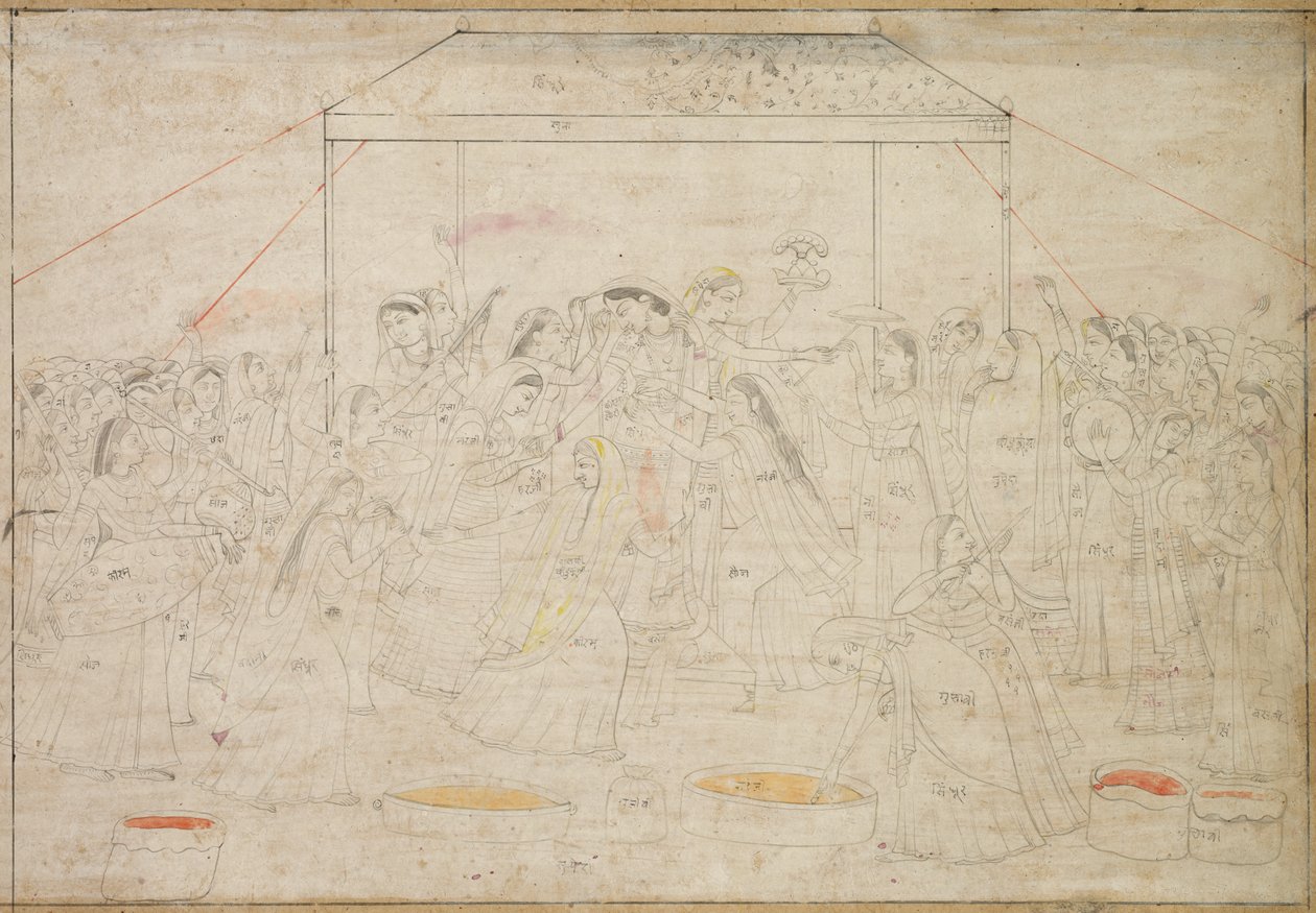 Hindu-guden Krishna bliver klædt i kvindetøj til forårsfesten Holi af Unknown artist