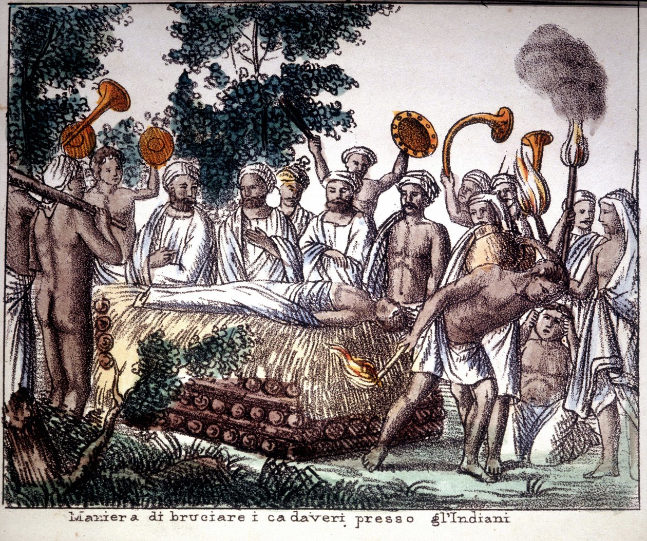 Hinduisme: ligbrændingsscene. Privat Coll. af Unknown artist