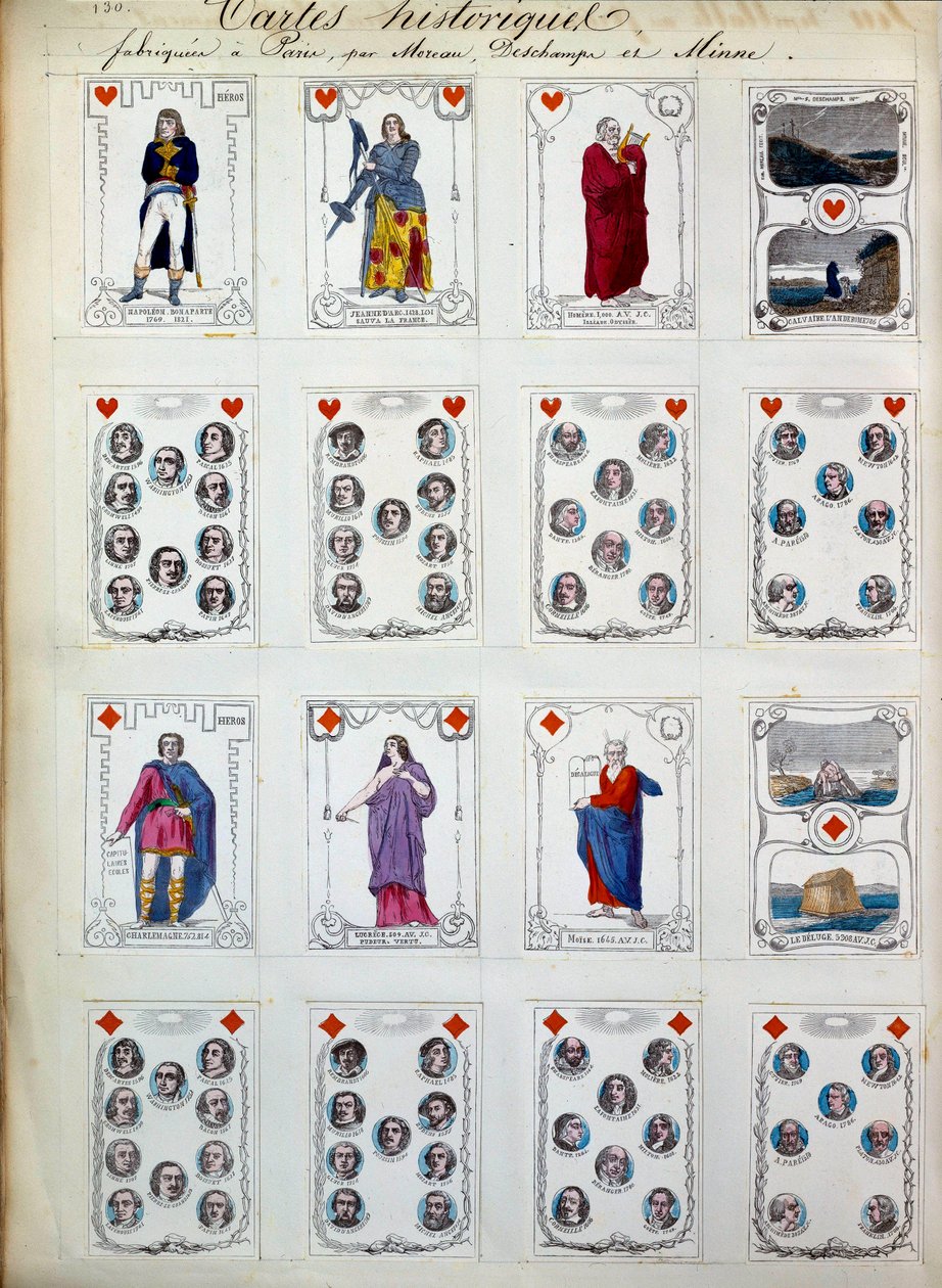 Historiske spilkort, der repræsenterer store karakterer fra historie, kunst, litteratur, religion. 19. århundrede. Paris, B.N. af Unknown artist
