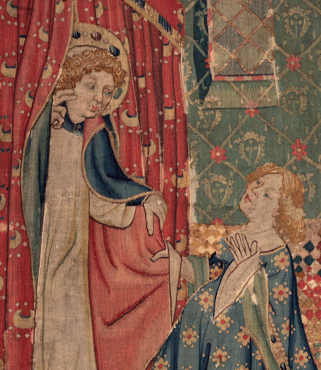 Historien om Saint Piat og Saint Eleuthère, Scene 11: Sankt Eleuthères fristelser (Tribunedatteren skal dø, så hun ikke kan opnå den vanvittige kærlighed, som helgenen kræver, når hans kappe trækker sig). Detalje. af Unknown artist