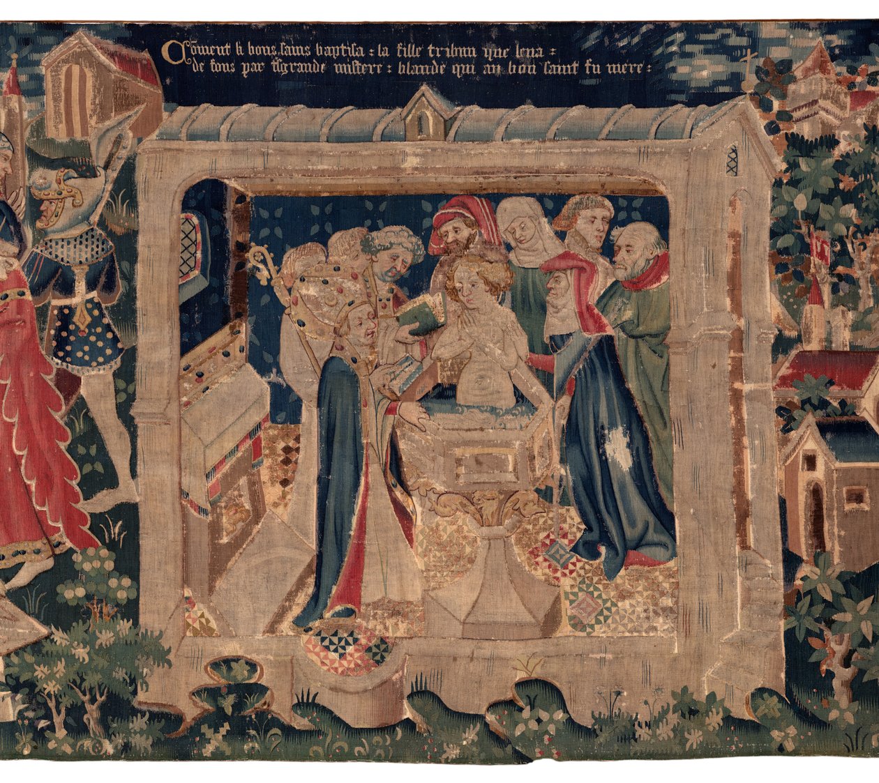 Historien om Saint Piat og Saint Eleuthère, Scene 13: Dåb af Blanda (Hvordan de gode helgener døbte dattertribunen, der rejste midler ved et meget stort mysterium: Blande, der var en mor til den gode helgen). af Unknown artist