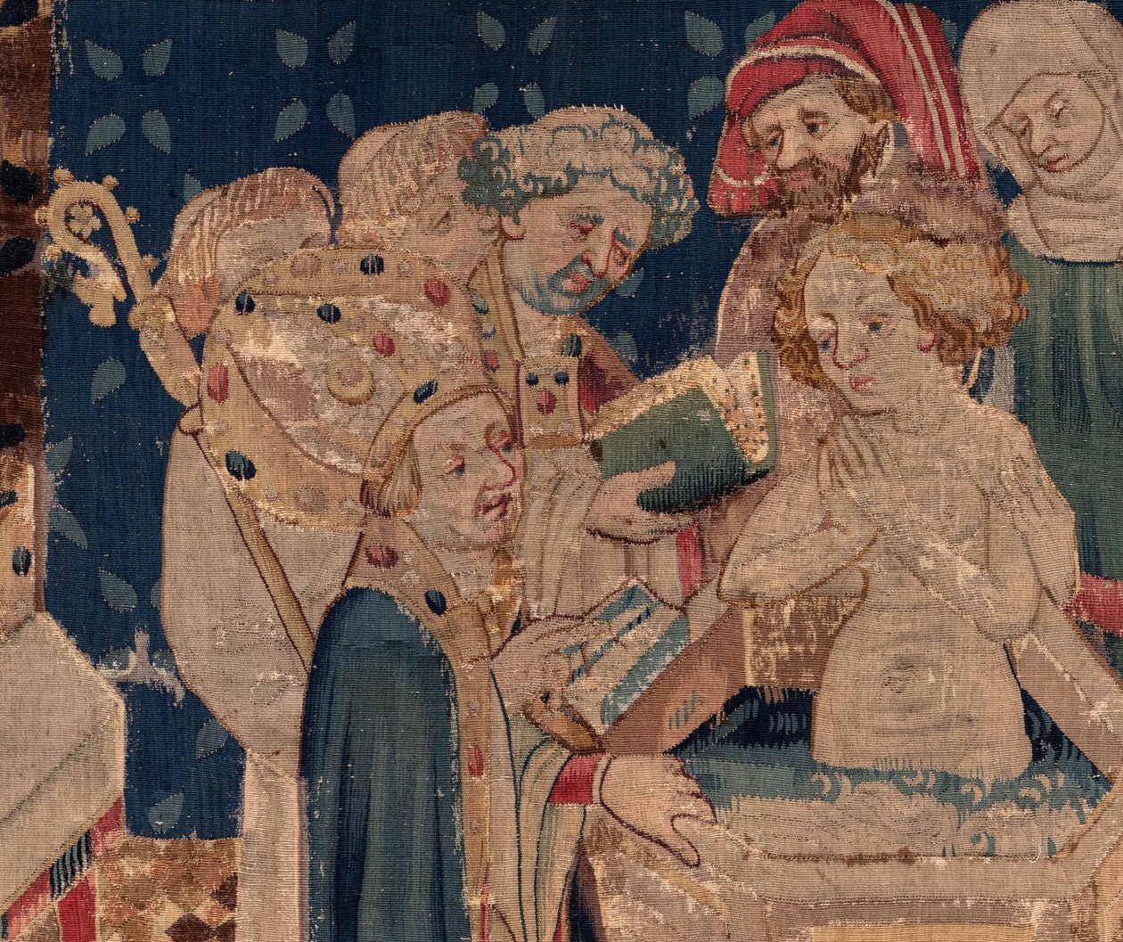 Historien om Saint Piat og Saint Eleuthère, Scene 13: Dåb af Blanda (Hvordan de gode helgener døbte dattertribunen, der rejste midler ved et meget stort mysterium: Blande, der var en mor til den gode helgen). Detalje. af Unknown artist