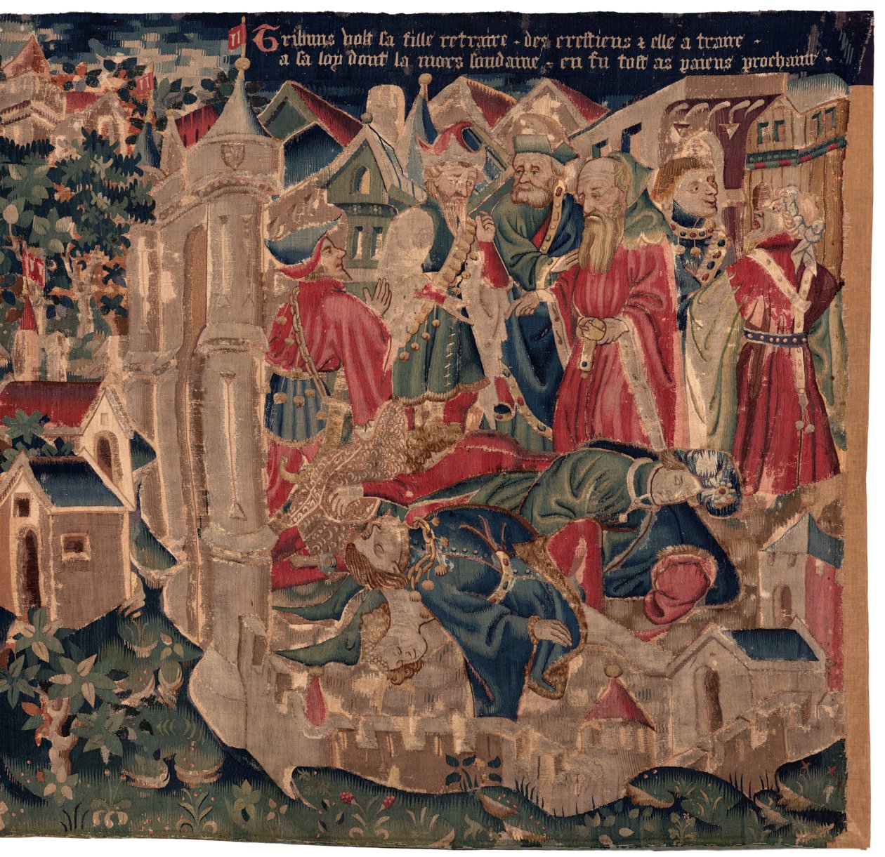 Historien om Saint Piat og Saint Eleuthère, Scene 14: Pesten knuser byen Tournai. af Unknown artist