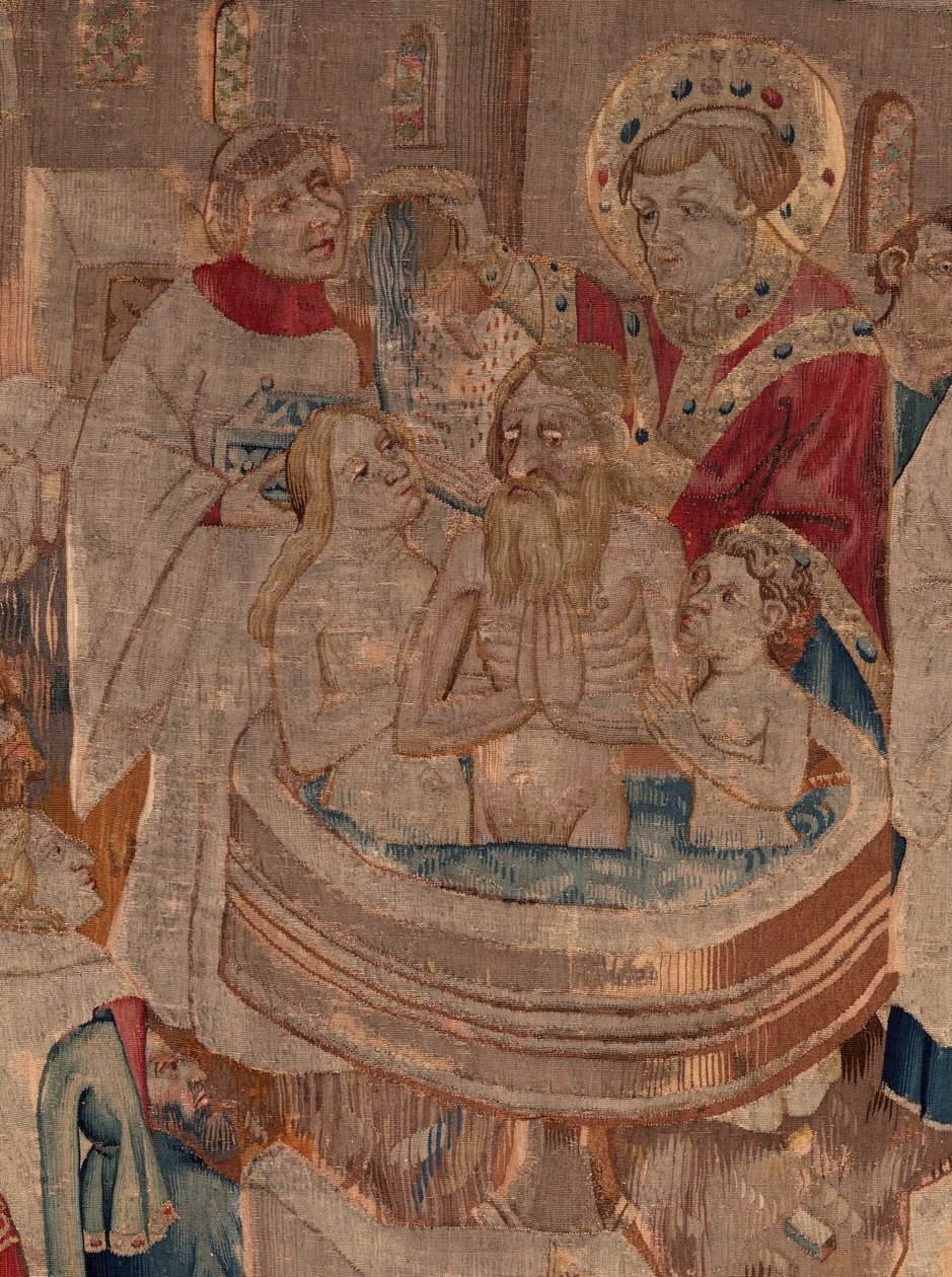 Historien om Saint Piat og Saint Eleuthère, Scene 6 Detalje midt. Dåbsscene. af Unknown artist
