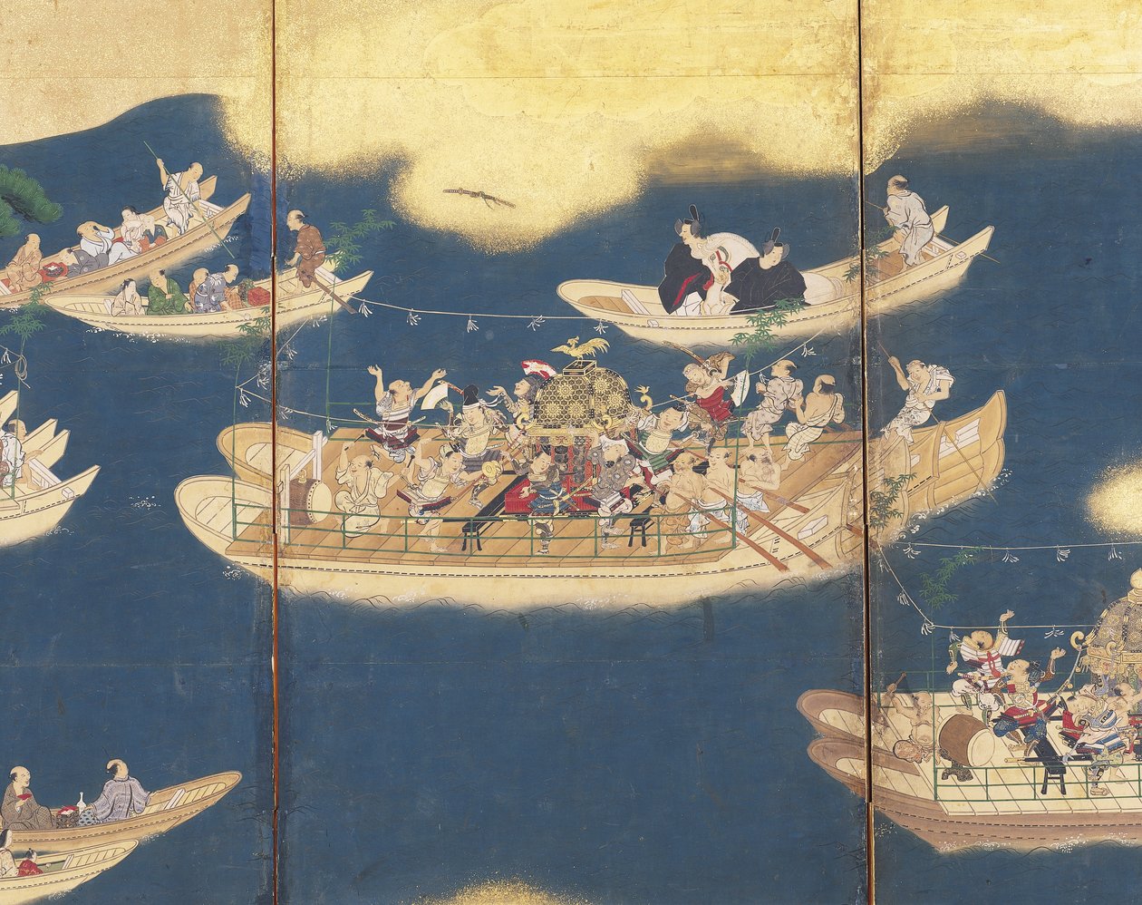 Hiyoshi-Sann? Festival (blæk, farve og bladguld på papir, skærm med seks paneler) af Unknown artist