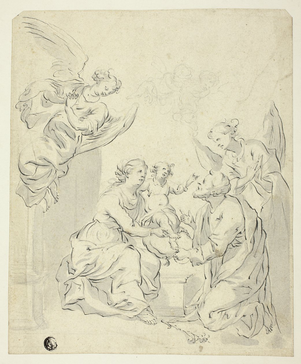 Hellig familie med engle af Unknown artist