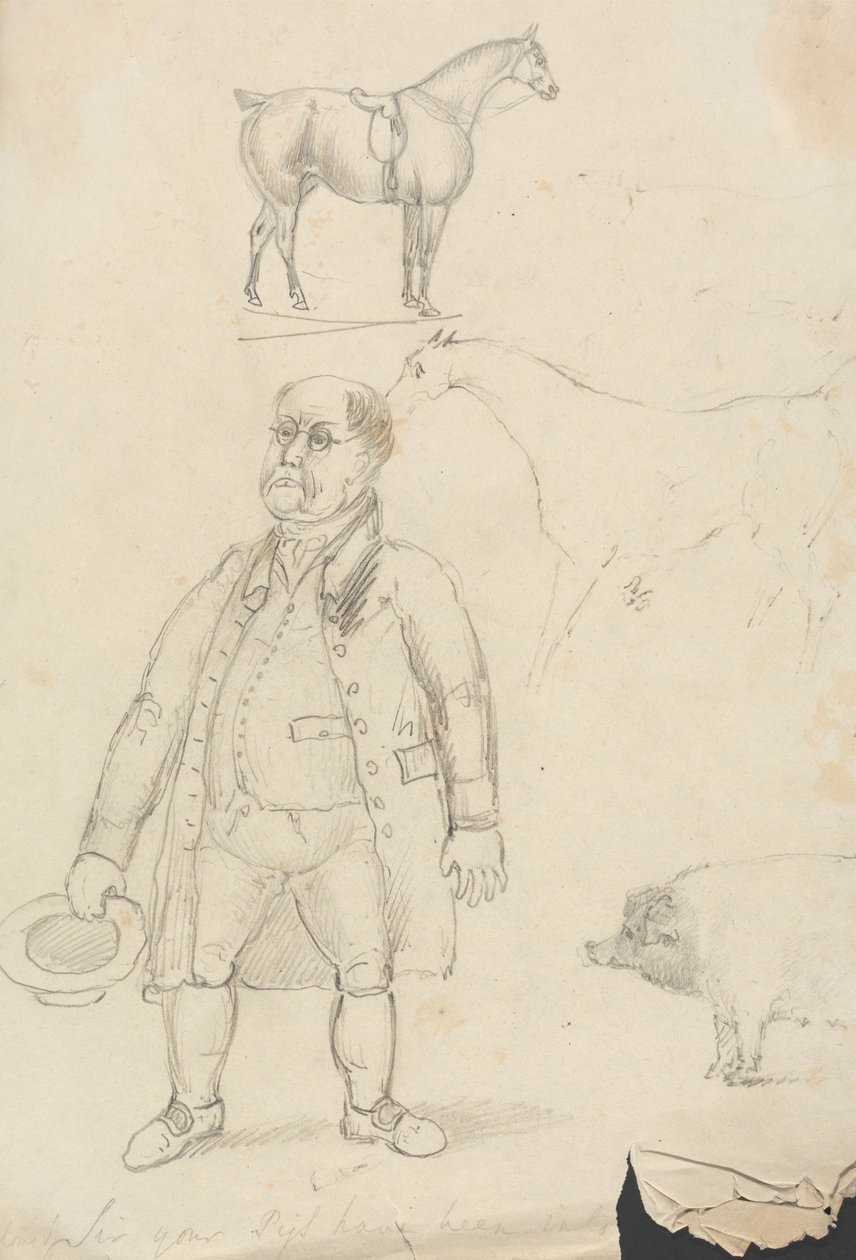 Hest, mand og gris af Unknown artist