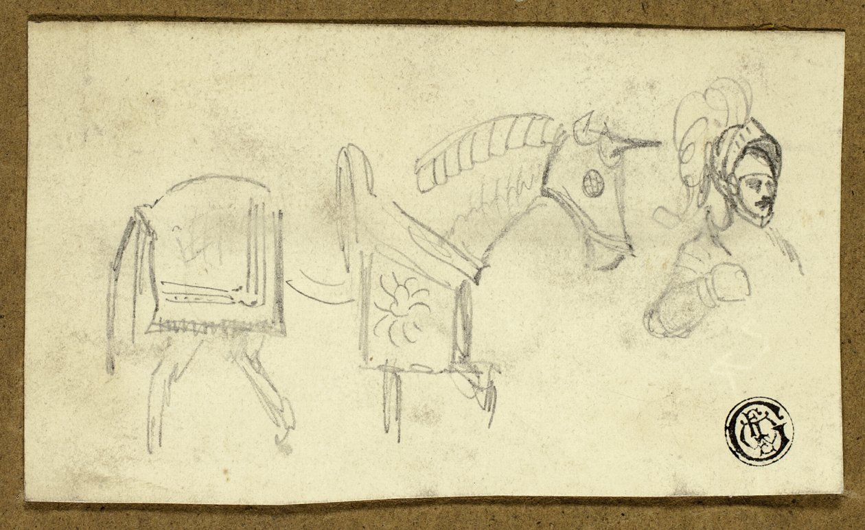 Hest og mand i rustning af Unknown artist