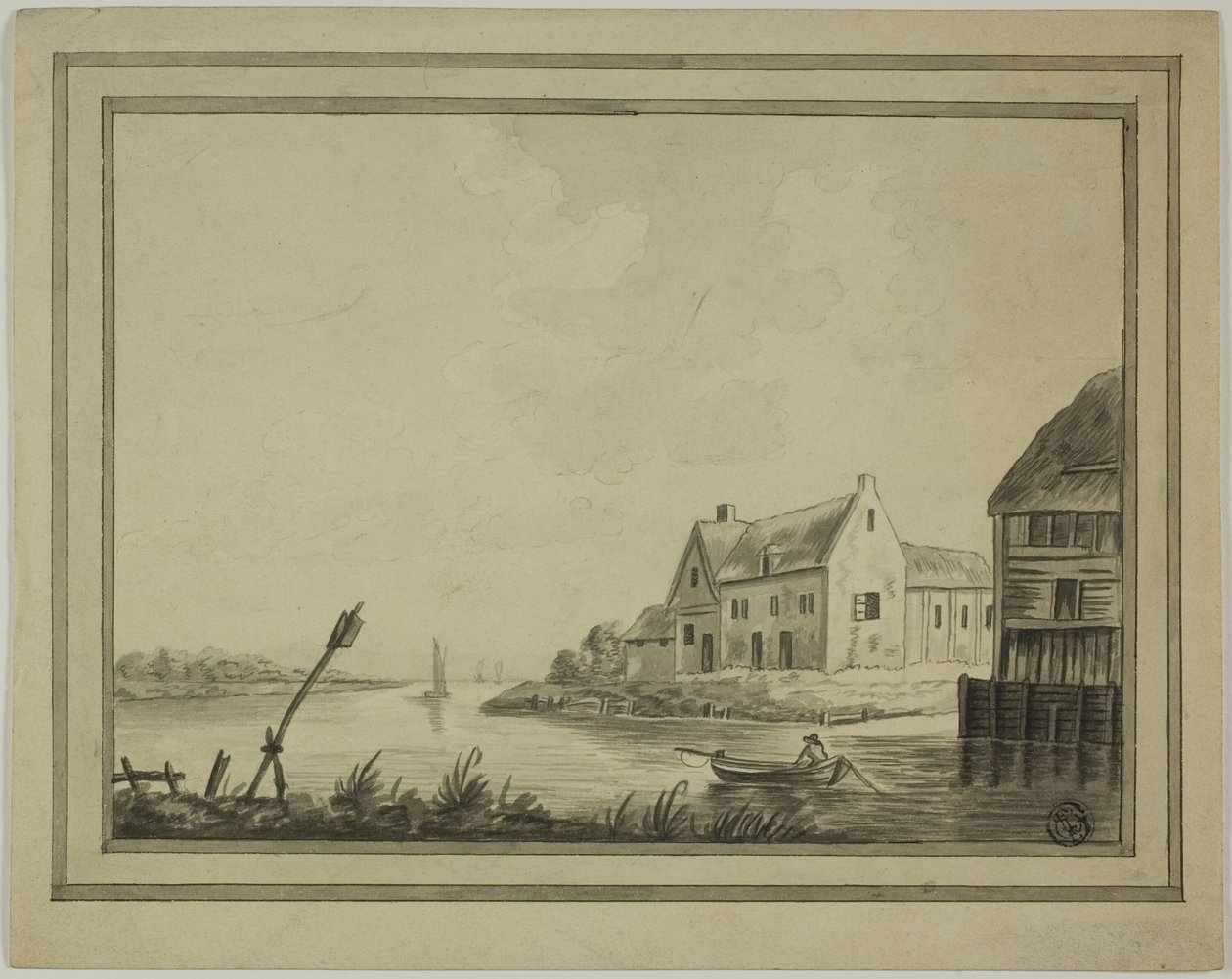 Huse ved floden eller kanalen af Unknown artist