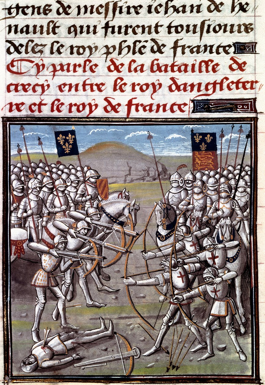 Hundredårskrig: Slaget ved Crecy den 26/08/1346 mellem franskmændene og englænderne. Miniature fra Jean Froissarts krøniker (1337-1400) af Unknown artist