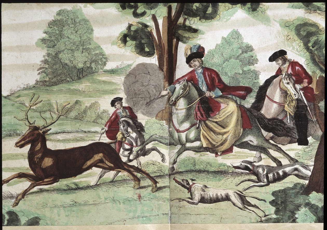 Jagtscene - gravering af Unknown artist