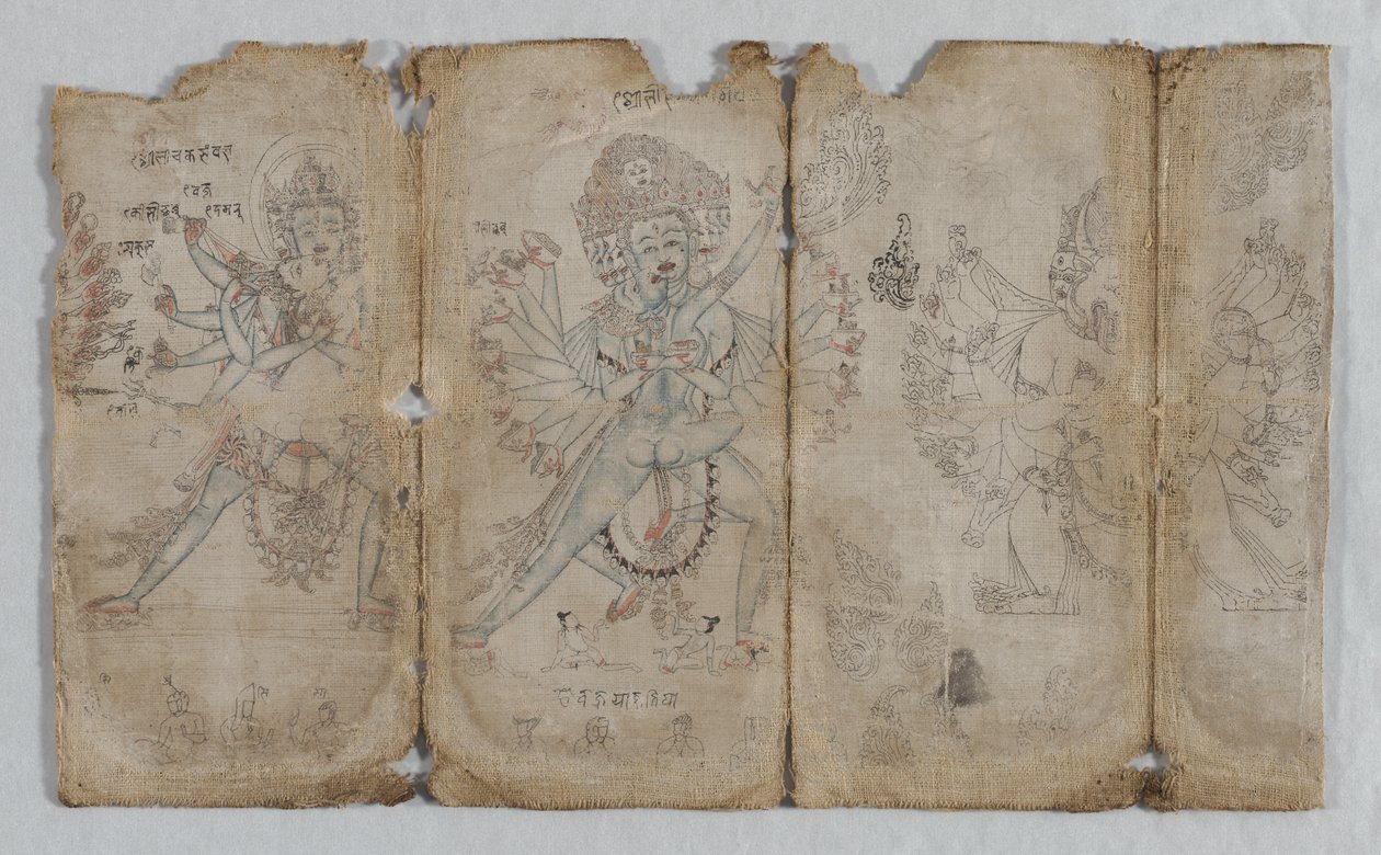Ikonografiske tegninger: Chakrashamvara med Vajravarahi, Hevajra med Nairatmya og Yamantaka (verso) af Unknown artist