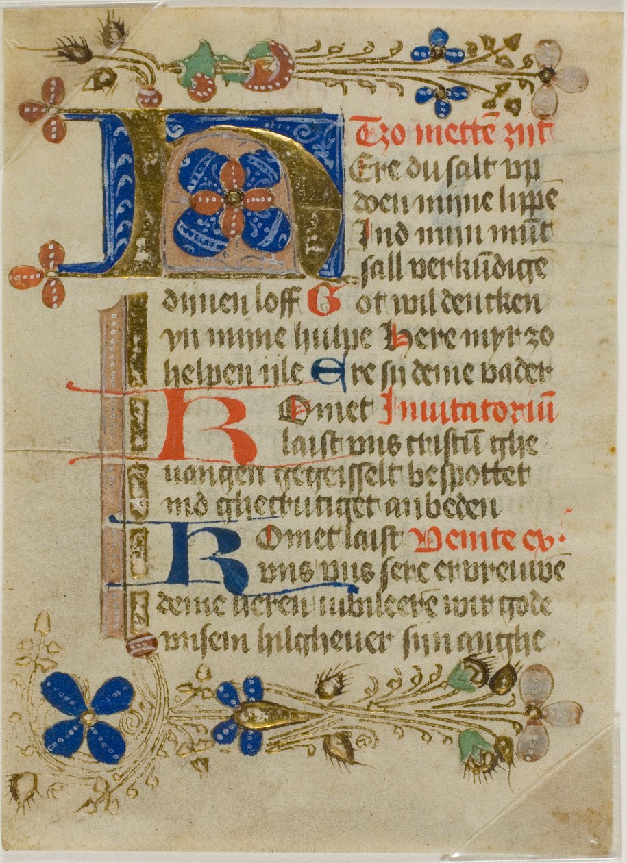 Illumineret initial "H" fra en bønnebog af Unknown artist