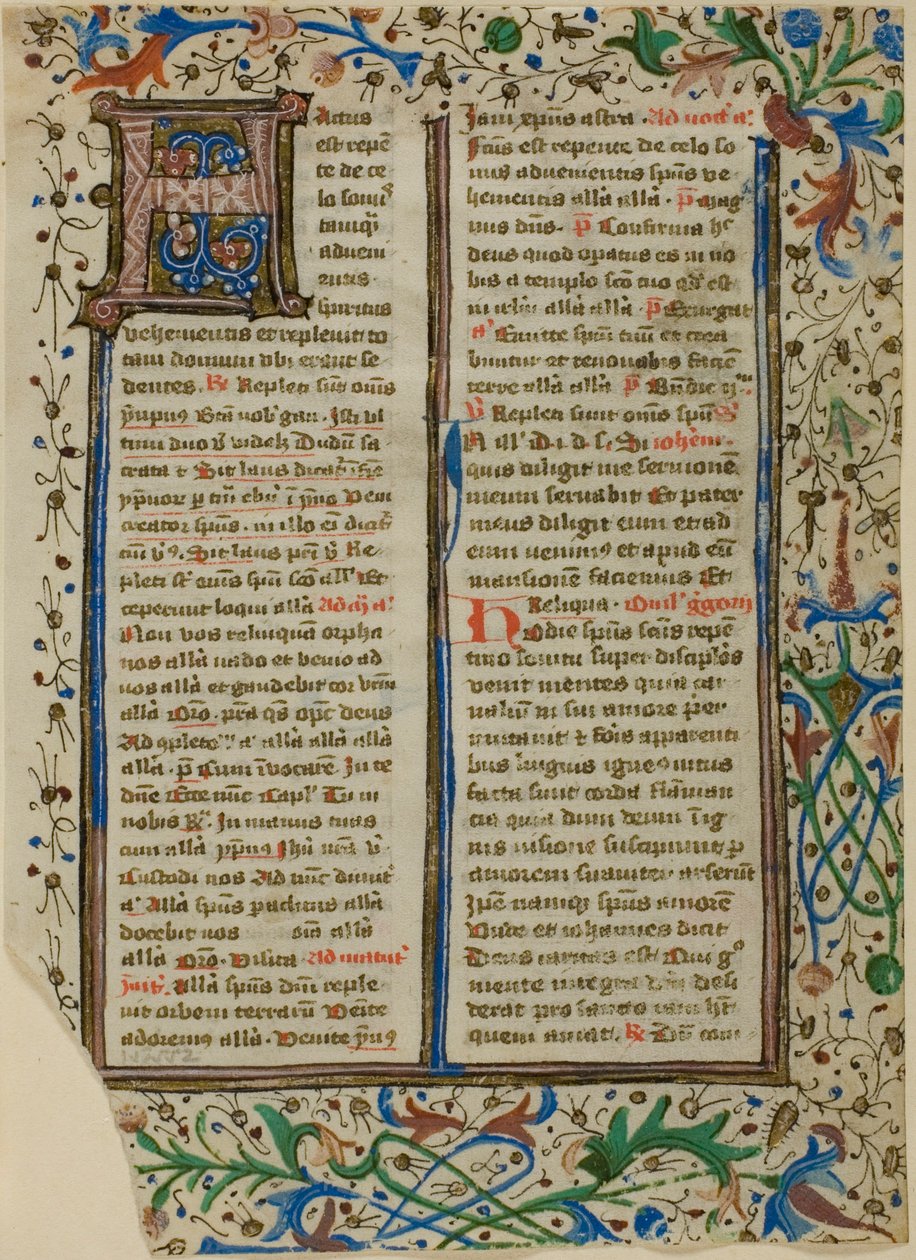 Illumineret initial "H" fra et psalter eller breviarium af Unknown artist