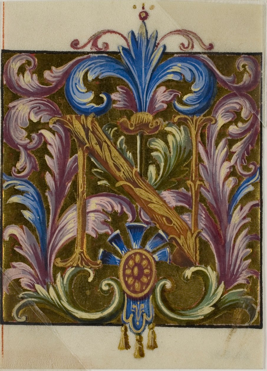 Illumineret initial "N" med akantusblade fra en koralbog af Unknown artist