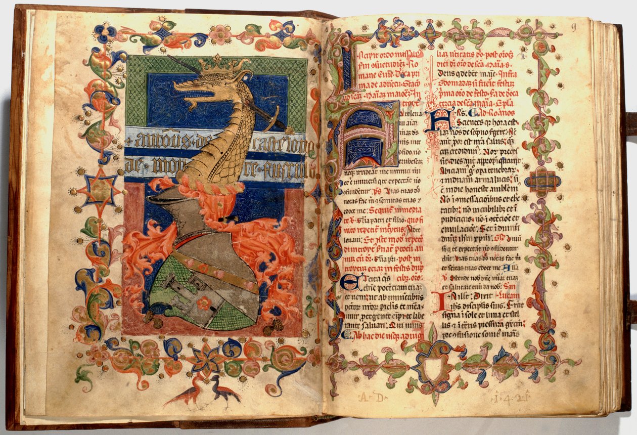 Belysninger fra ff.8v og 9r af Missalet kendt som "Dragonen" af Unknown artist