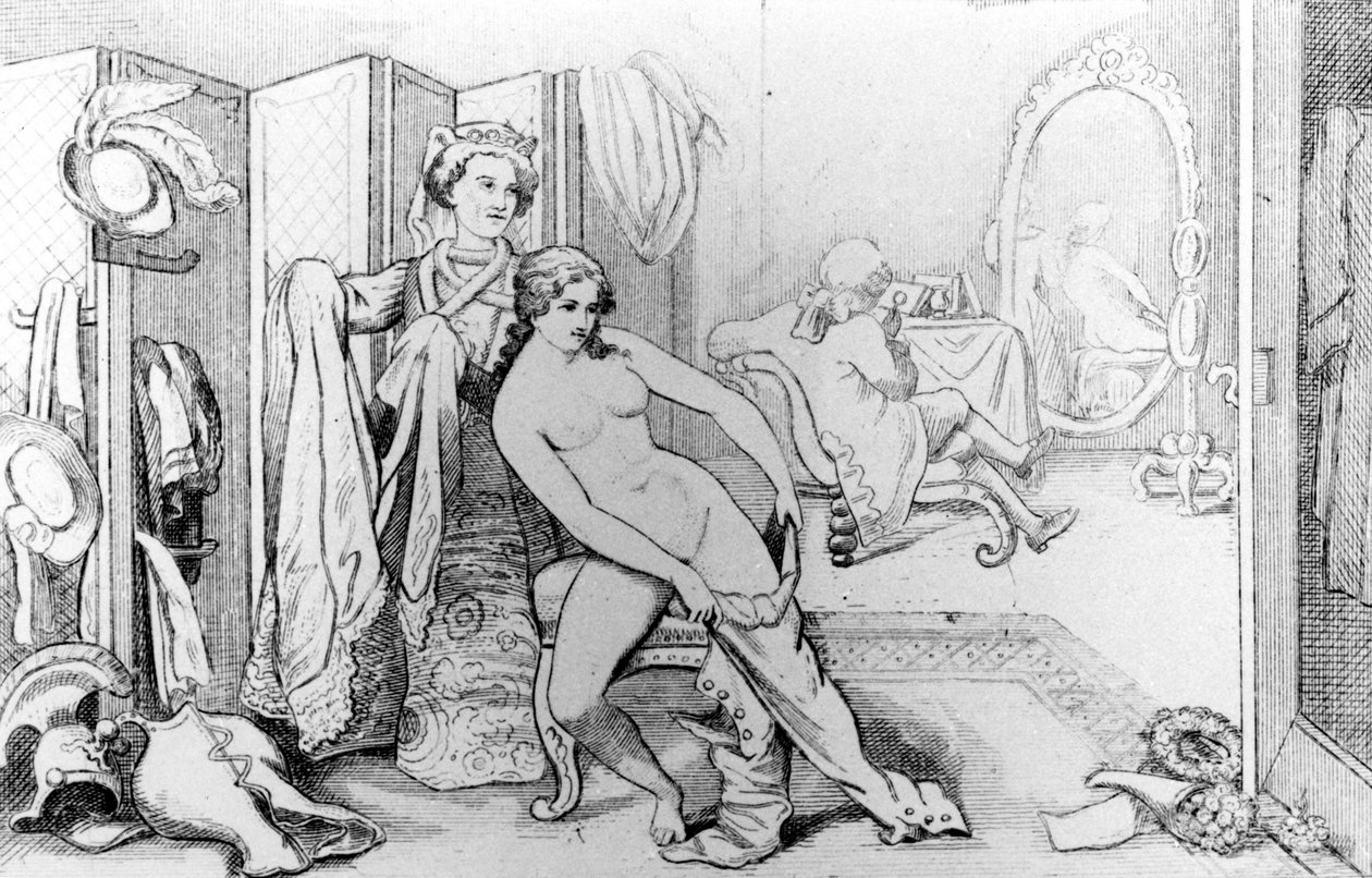 Illustration af Casanova og en nøgen kvinde - i "History of my life"" af Casanova. Bruxelles 1872. af Unknown artist