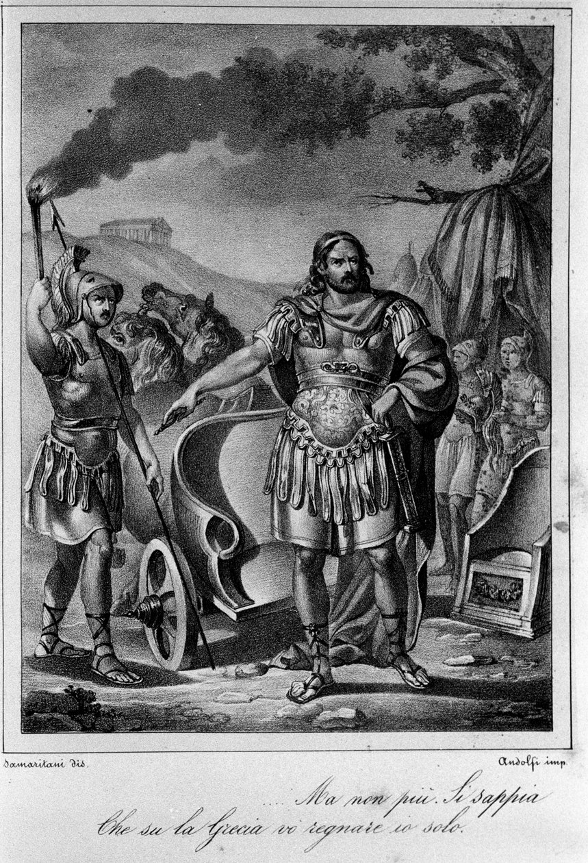 Illustration til scene 1 i akt IV af "" Ajax"" (Aiace) af den italienske digter og dramatiker Ugo Foscolo (1778-1827) 19. århundrede af Unknown artist