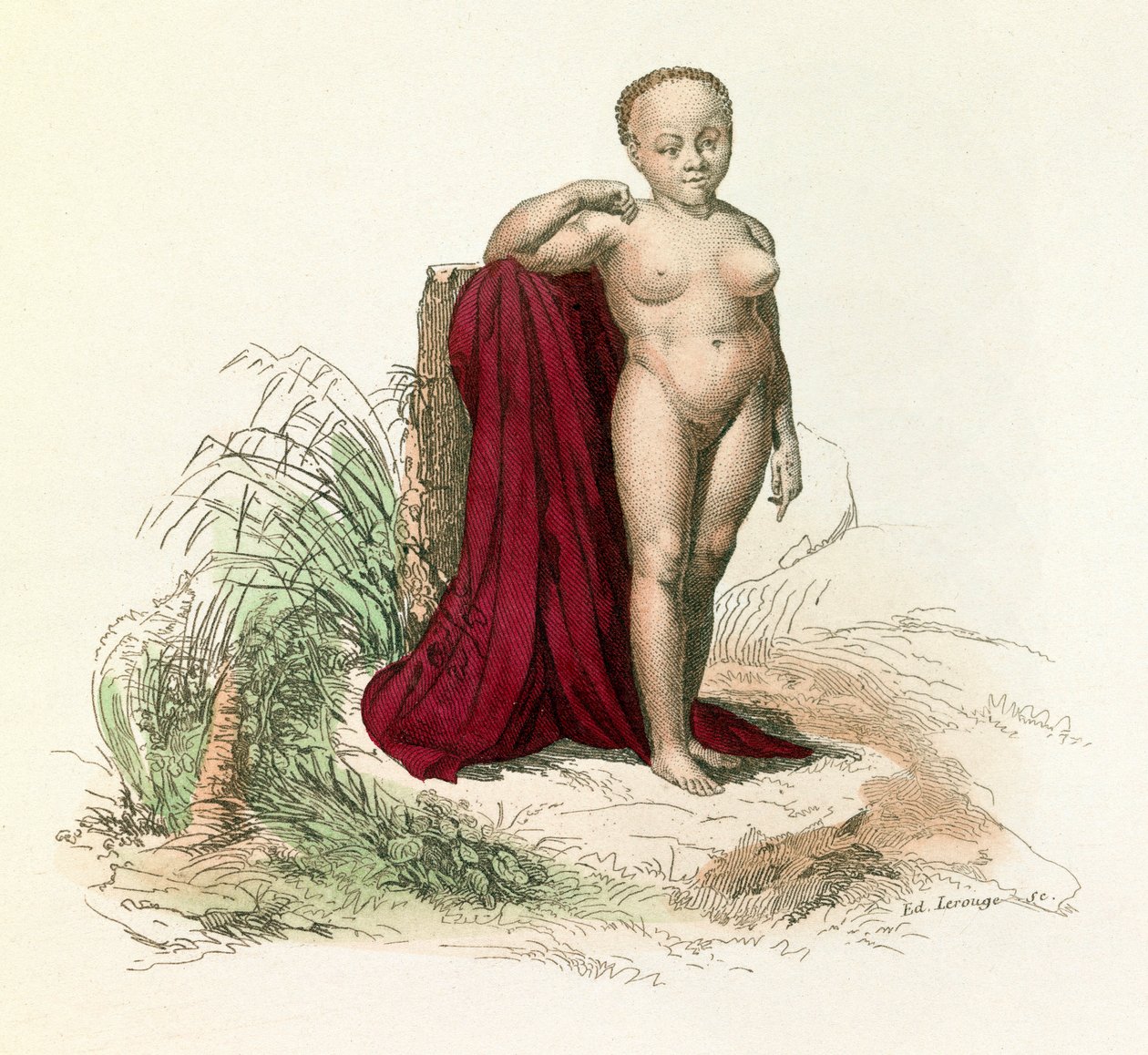 Illustration fra bogen "Buffons samlede værker": Menneskets naturhistorie: Hvid negerinde (kobberstik) af Unknown artist