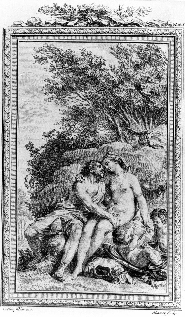 Illustration af "De rerum natura" af Titus Lucretius Carus (Lucrece) romersk filosof og digter. Gravering 1700-tallet. af Unknown artist