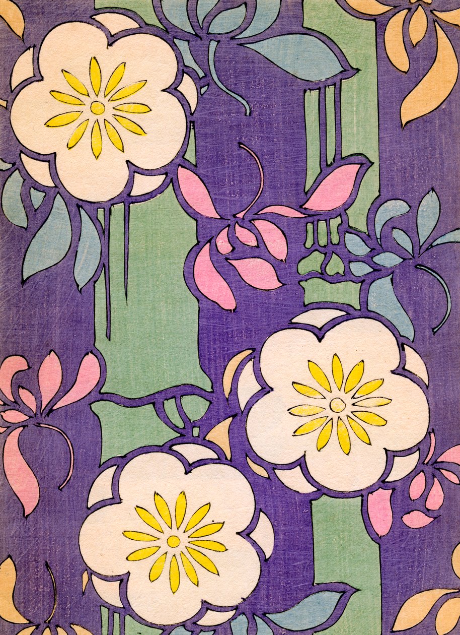 Illustration af blomsterblomster på lavendel og grøn baggrund af Unknown artist