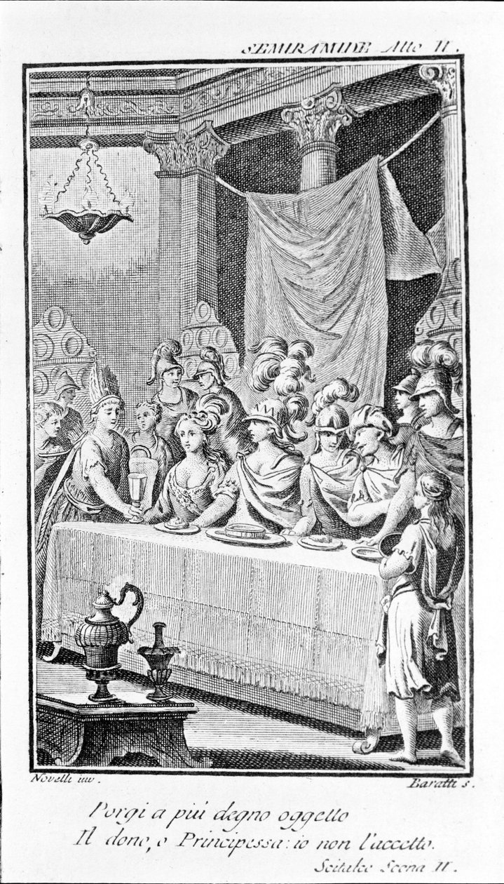 Illustration af Sémiramis, værk af Antonio Salieri (1750 - 1825). Hæfte af Pierre Metastase (eller Pietro Metastasio). Akt II, sc. II. af Unknown artist