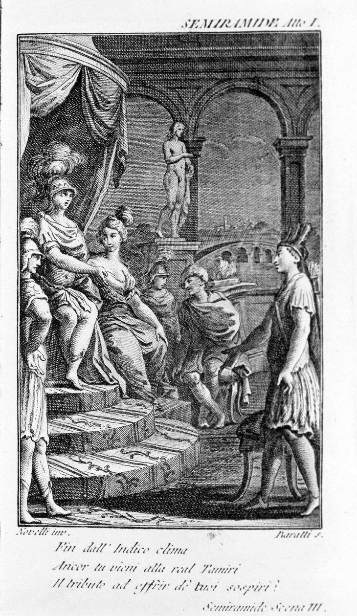 Illustration af Sémiramis, værk af Antonio Salieri (1750 - 1825). Hæfte af Pierre Metastase (eller Pietro Metastasio). 1. lov, sk. III. af Unknown artist
