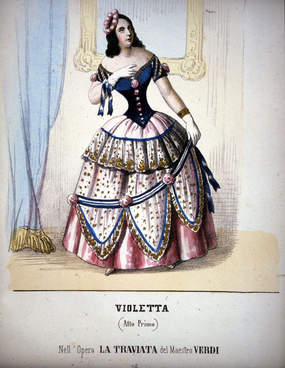 Illustration af karakteren af Violetta Valéry i Giuseppe Verdis "Traviata". Indgravering af det 19. århundrede. af Unknown artist